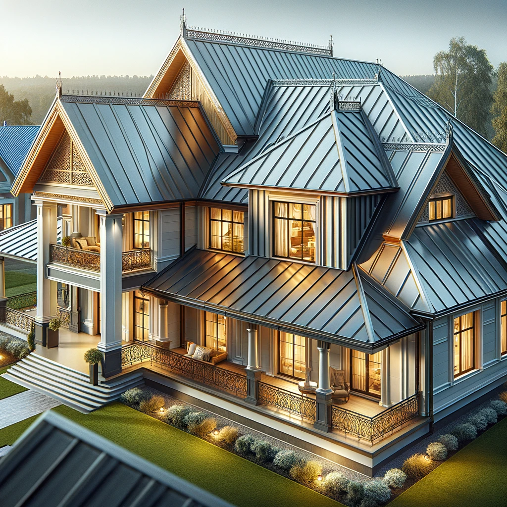 Elegant home with a striking metal roof enhancing both style and protection.